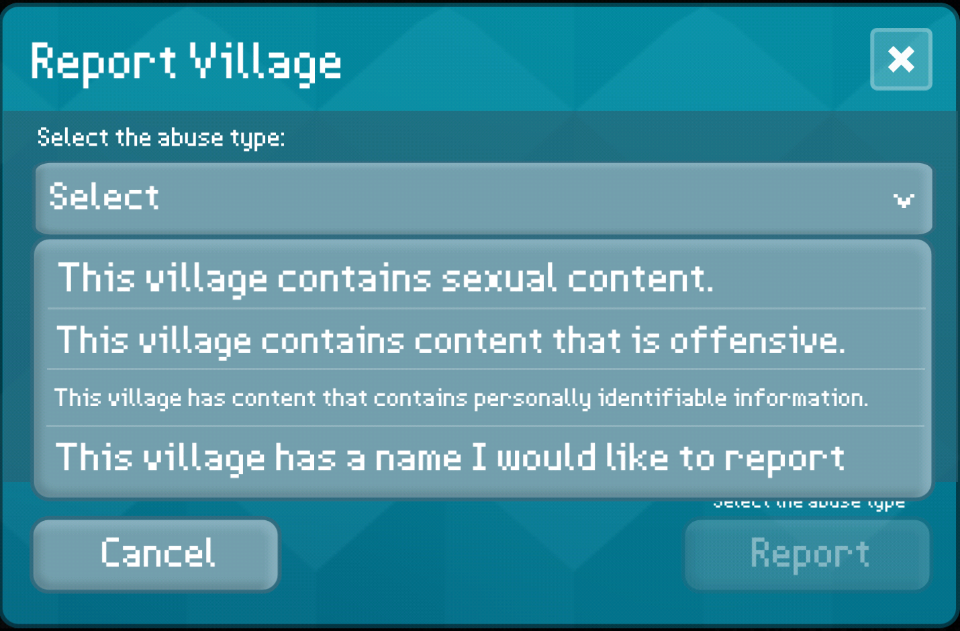 Selection of reasons for reporting a village