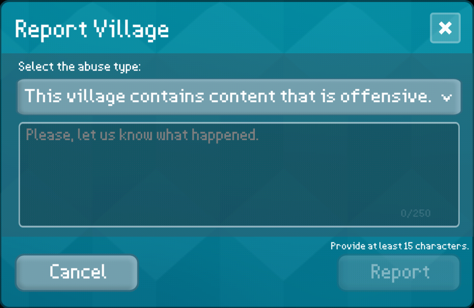 Text field for description of what is being reported